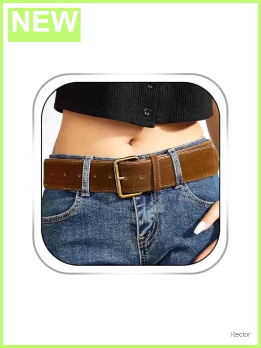 PU Leather Western Belt with Gold Buckle - Wide Chunky Belt for Dresses